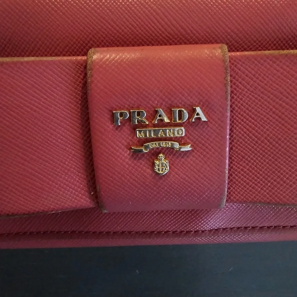 Prada Saffiano Leather Pink Ribbon Gold Long Wallet Guaranteed 100% Authentic - Picture 4 of 13